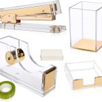 Varuni- Gold Desk Accessories- Office Accessories -Gift Set- Heavy Duty Stapler, Pen Organizer, Tape Dispenser Desk, Clear Sticky Notes- Including Clear Tape and 1000 Staples- Acrylic Desk